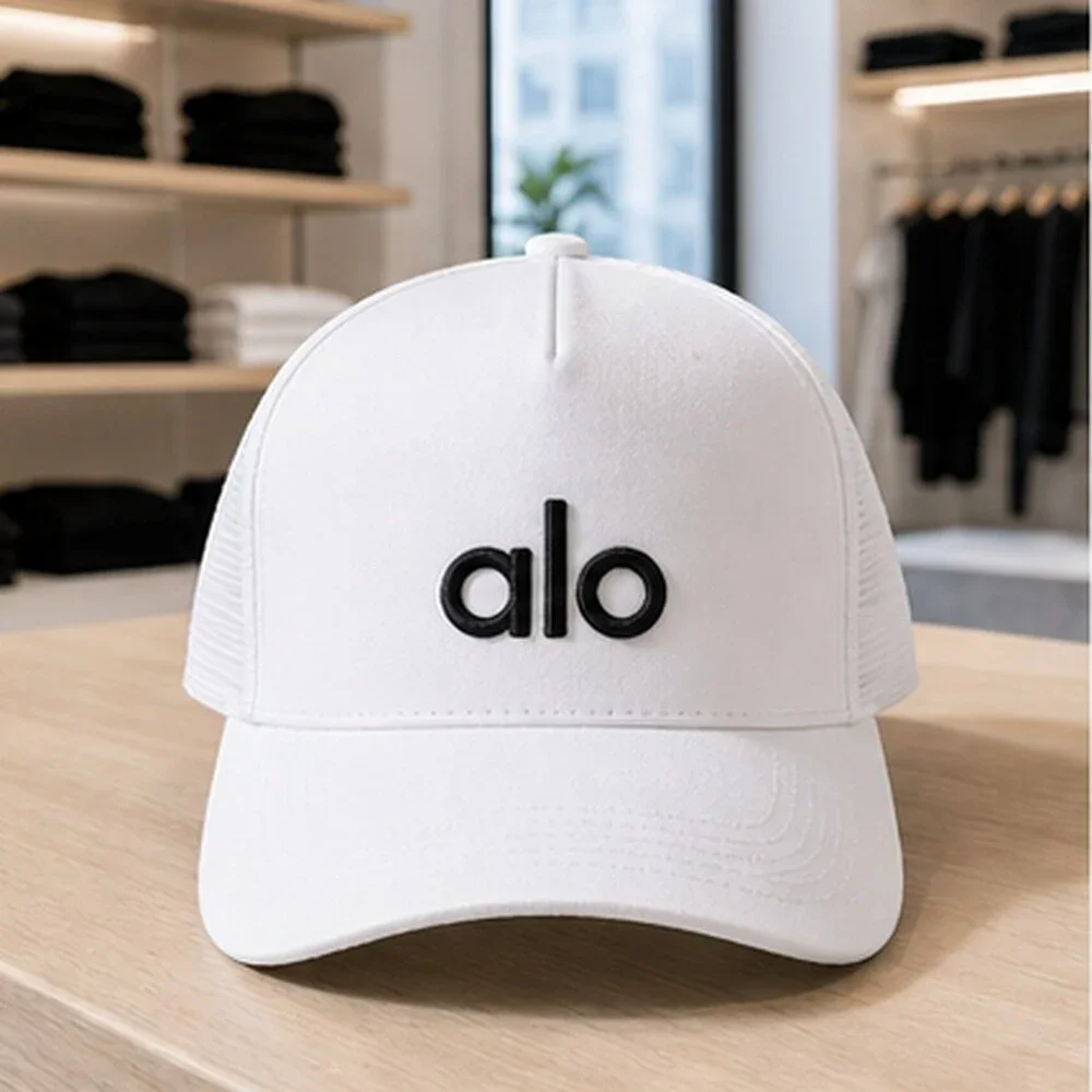 ALO Yoga White Black Golf Mesh Trucker Cap Hat NWT
